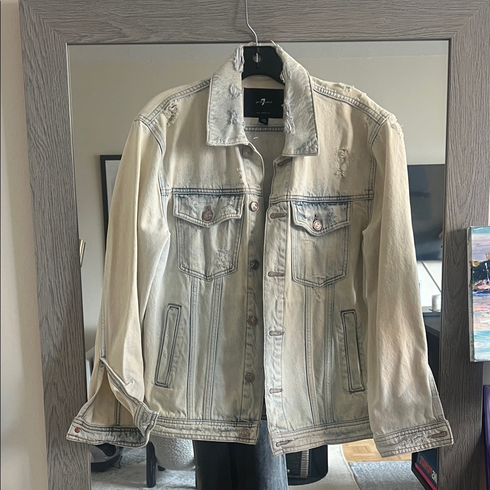 7 For All Mankind XS Light Blue Distressed Denim Jacket